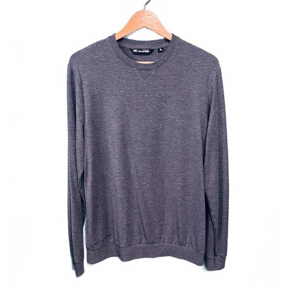 TravisMathew Men’s Amenities Crewneck Sweatshirt – Heather Grey Pullover, Size M